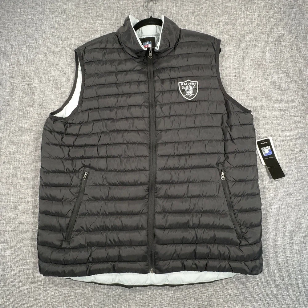 Las Vegas Raiders Puffer Vest Mens XXL (Fits as XL) Quilted Zip Team Apparel NEW